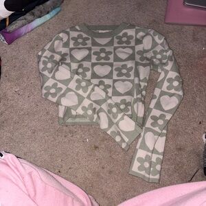 Debut Green and Cream Floral Heart Sweater
